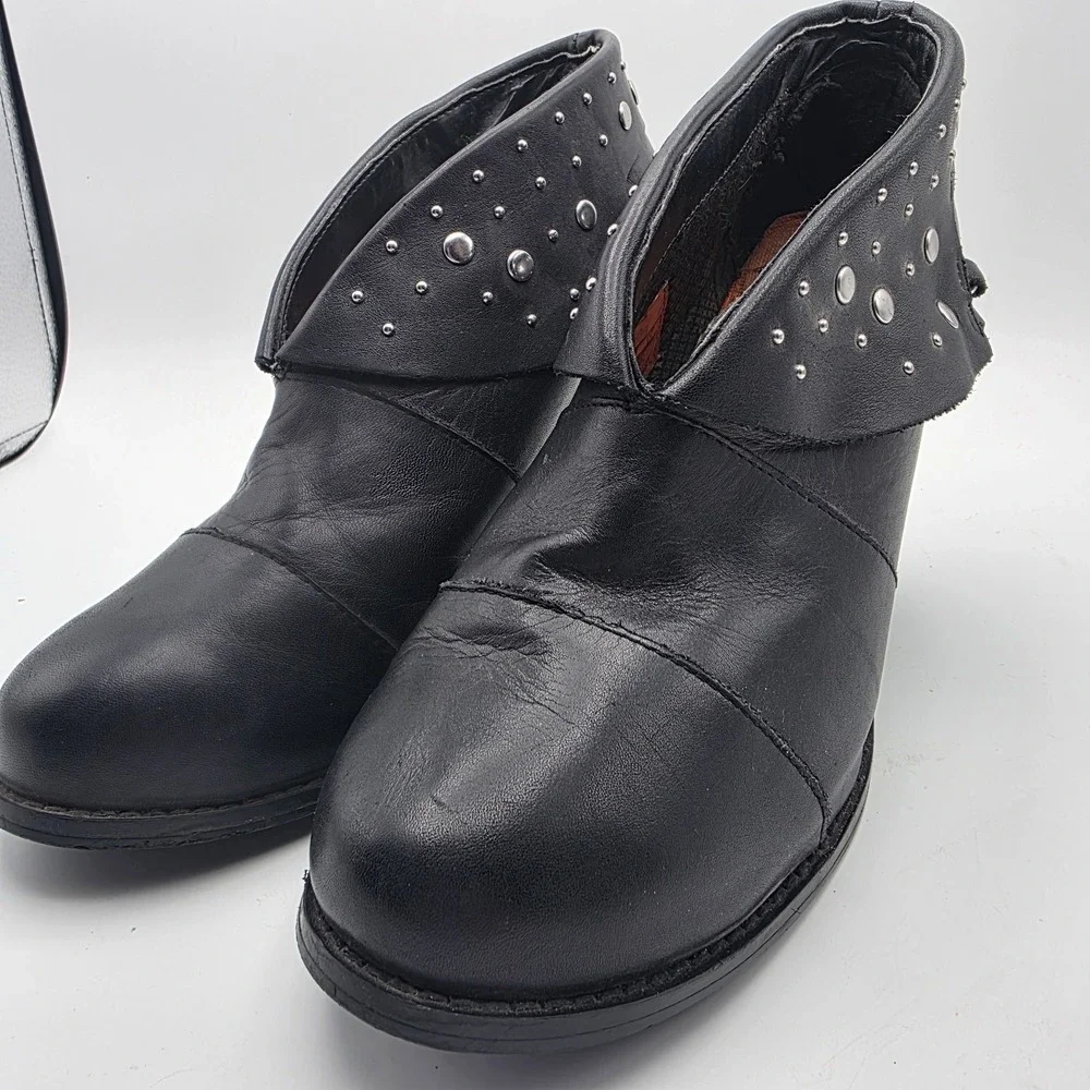 Harley-Davidson Lena Boots Women's 8.5 Black‎ Leather Studded Chain Moto Heels